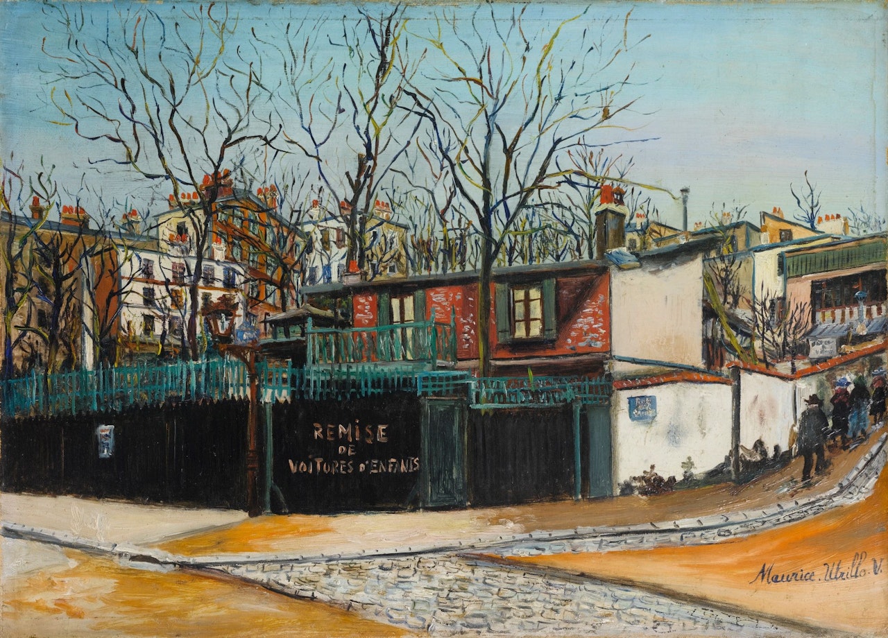 REMISE DE VOITURES D'ENFANTS, RUE DES SAULES À MONTMARTRE by Maurice Utrillo