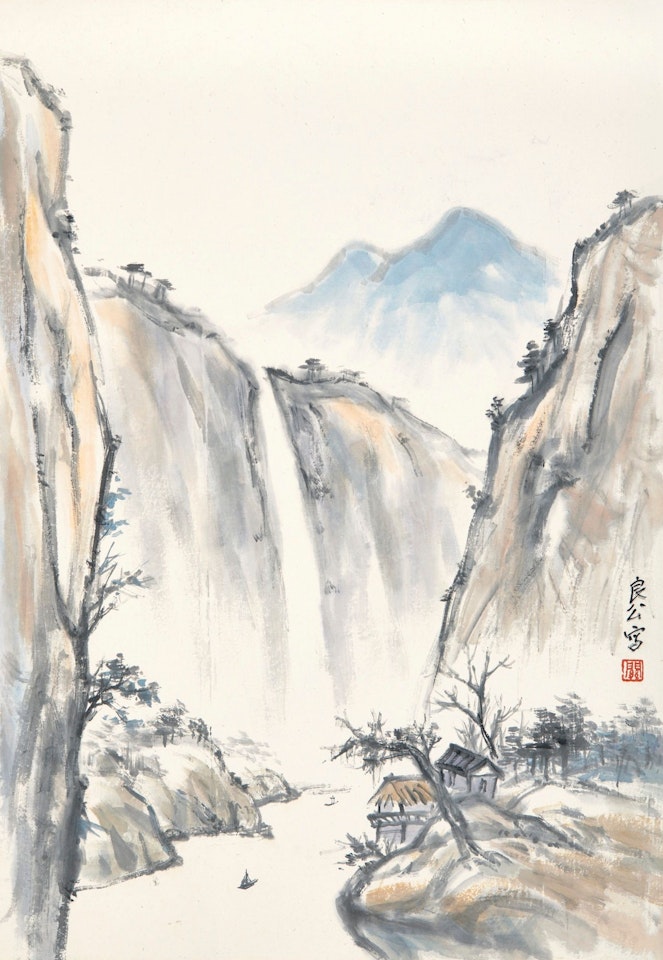 VILLAGE IN GORGES by Guan Liang