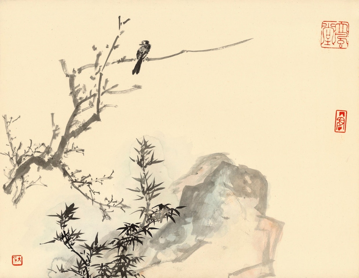 BIRD PERCHING ON BRANCH by Zhang Daqian