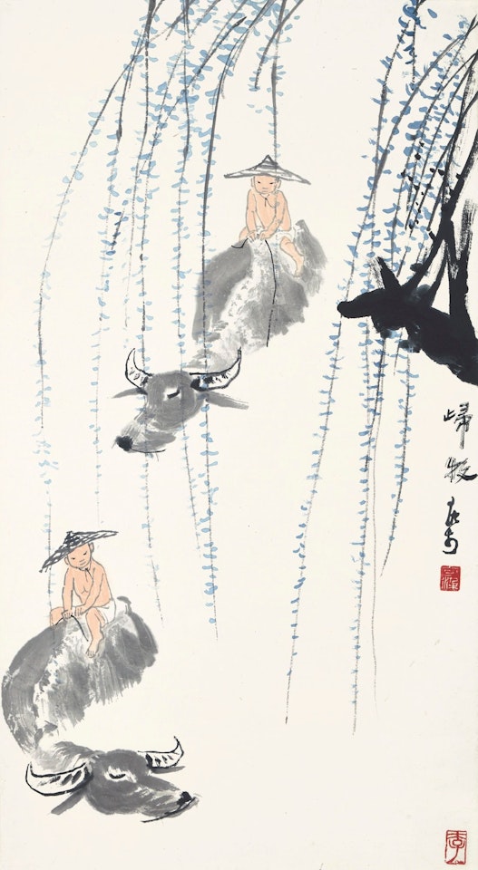 HERDBOYS ON BUFFALOS by Li Keran