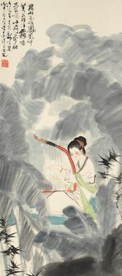 Beauty Playing Chinese Harp by Liu Danzhai