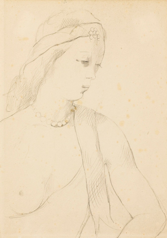 JEUNE FEMME AUX PERLES ET AU SEIN NU by Marie Laurencin