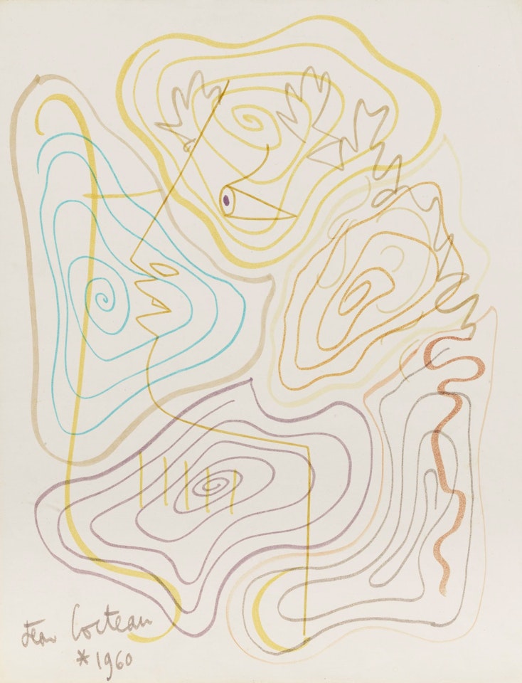 PROFIL D'ORPHÉE À LA LYRE ORNÉ D'ARABESQUES by Jean Cocteau