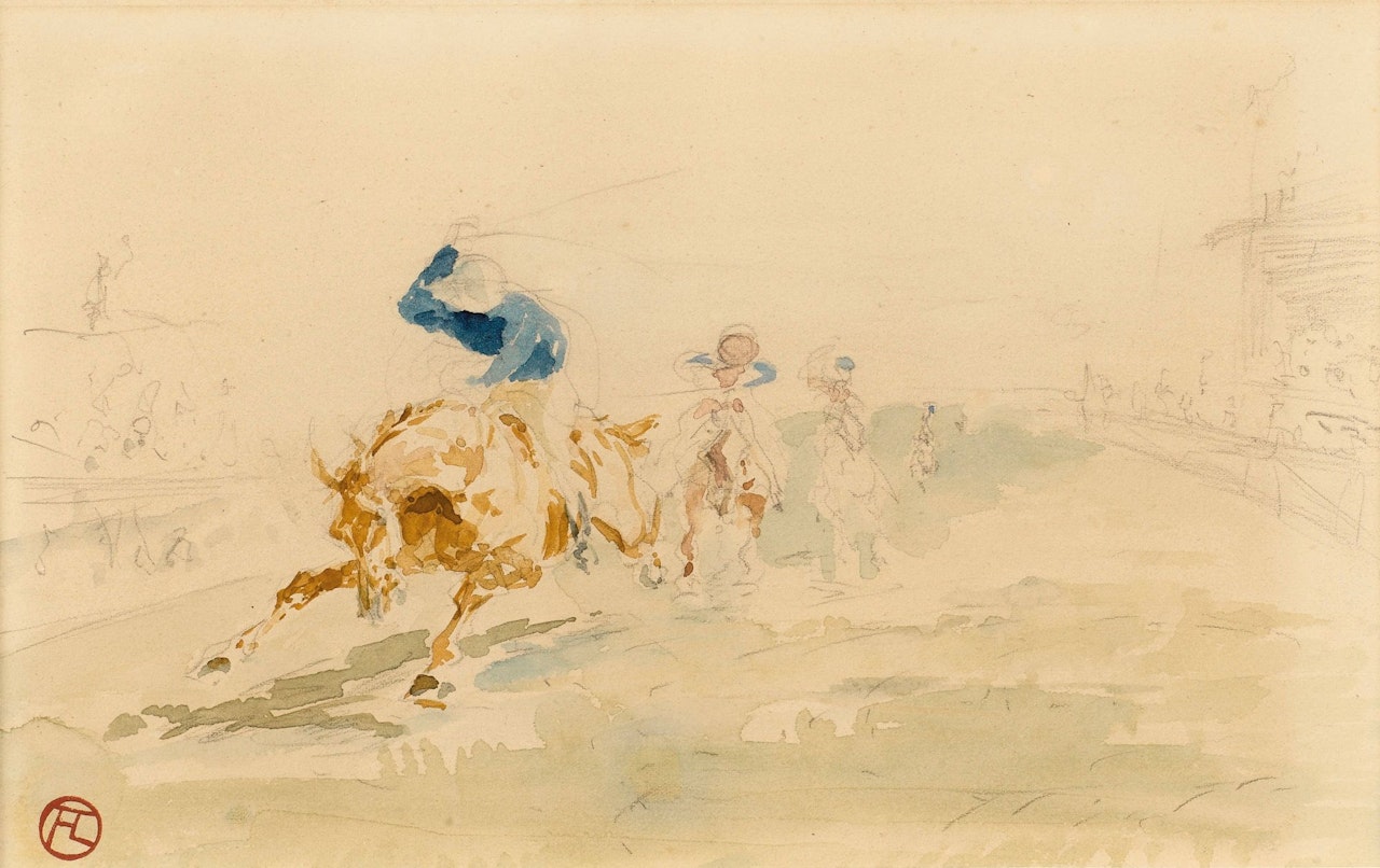 COURSE DE CHEVAUX - RECTO BABYLONE D'ALLEMAGNE (PREMIÈRE ÉTUDE POUR L'AFFICHE - DELTEIL NO. 351) - VERSO by Henri de Toulouse-Lautrec