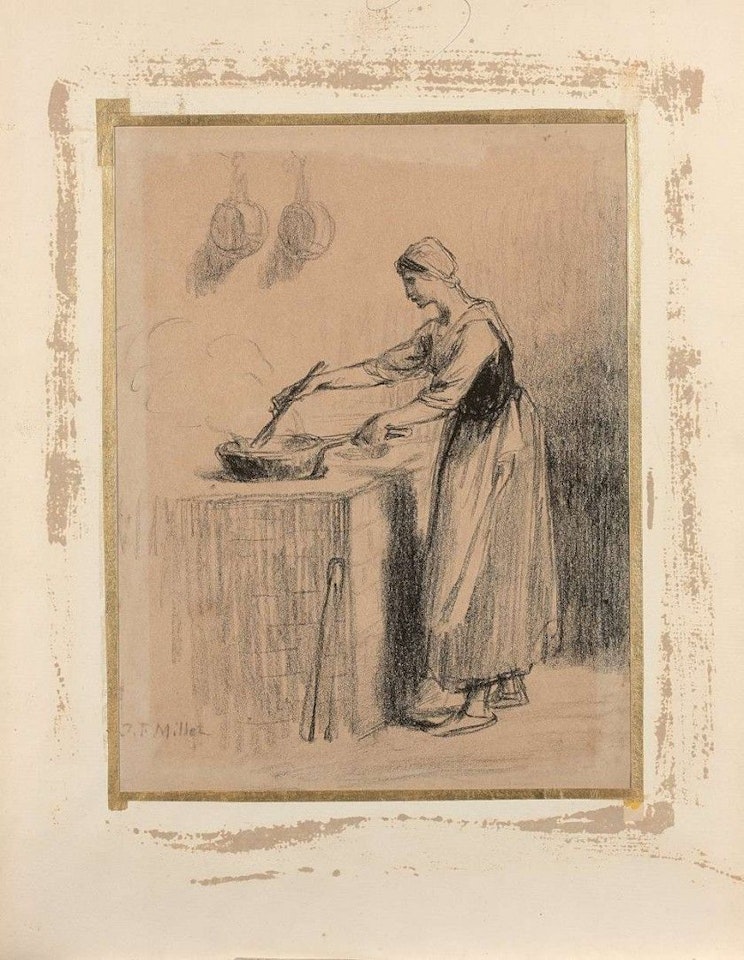 Young woman preparing the meal in a pan by Jean-François Millet