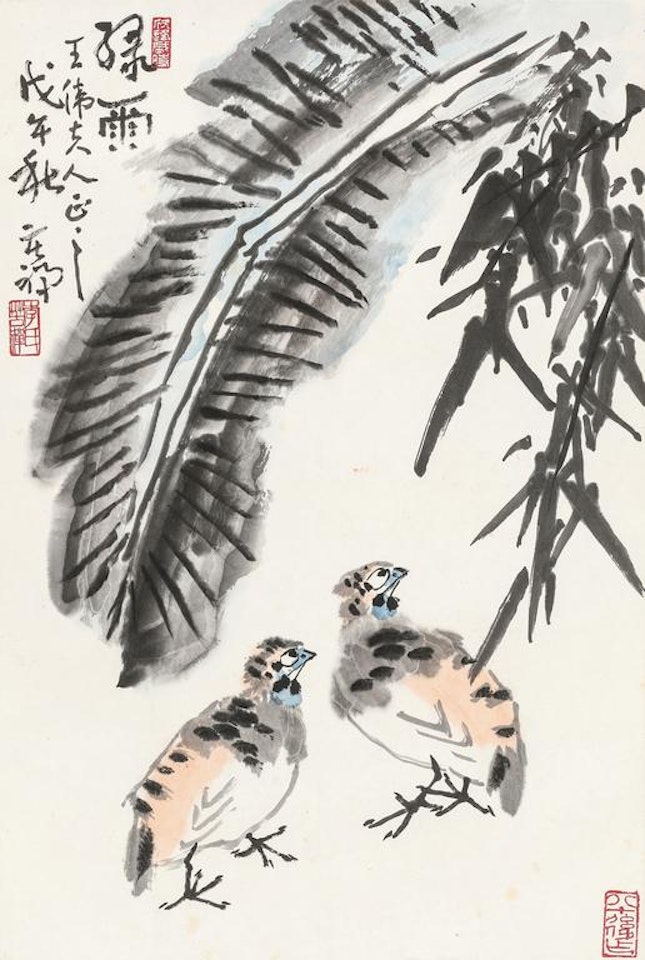 Quail And Banana Leaves by Li Kuchan