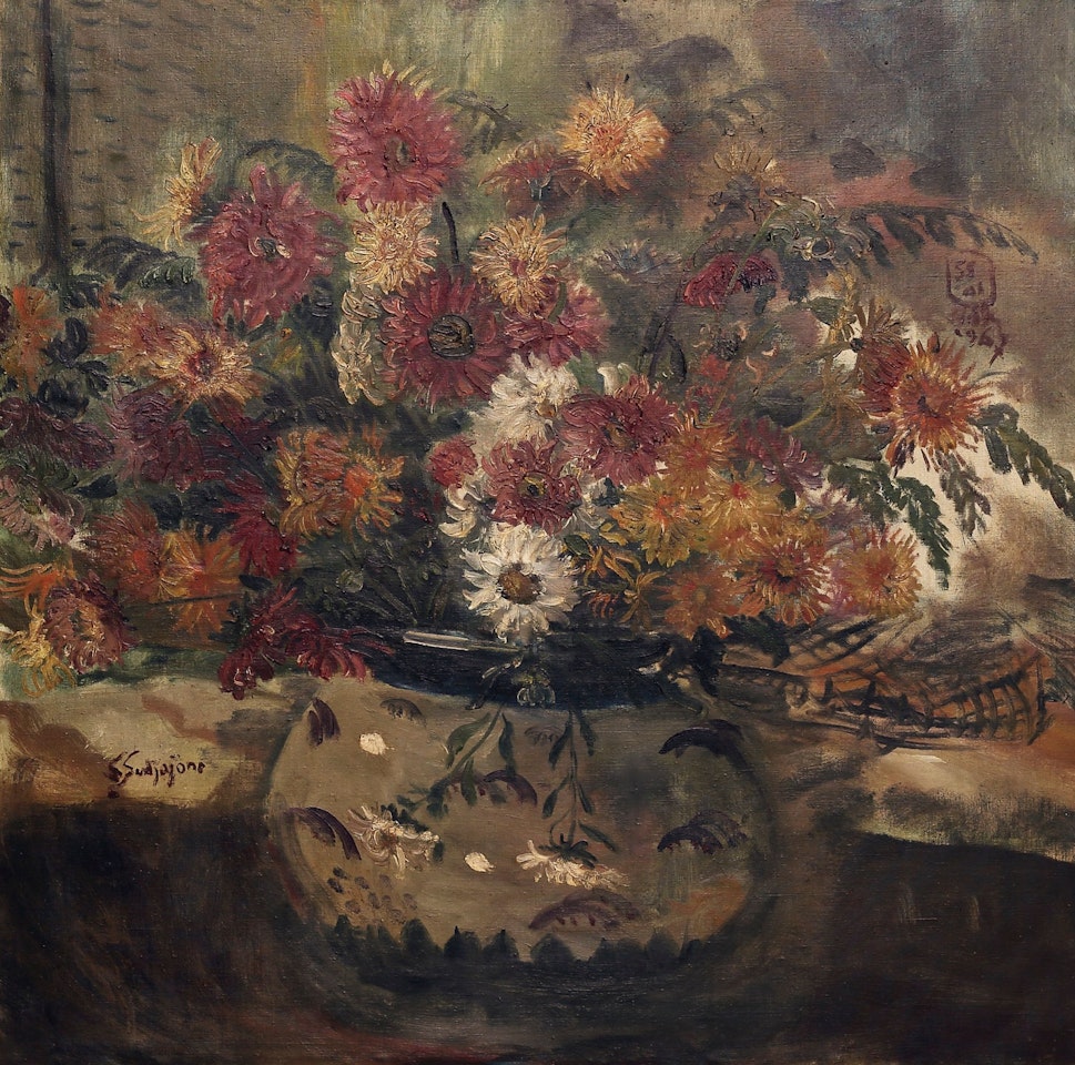 ANEKA BUNGA ASTER DI POT KERAMIK (VARIOUS DAISIES IN A CERAMIC POT) by Sindutomo Sudjojono