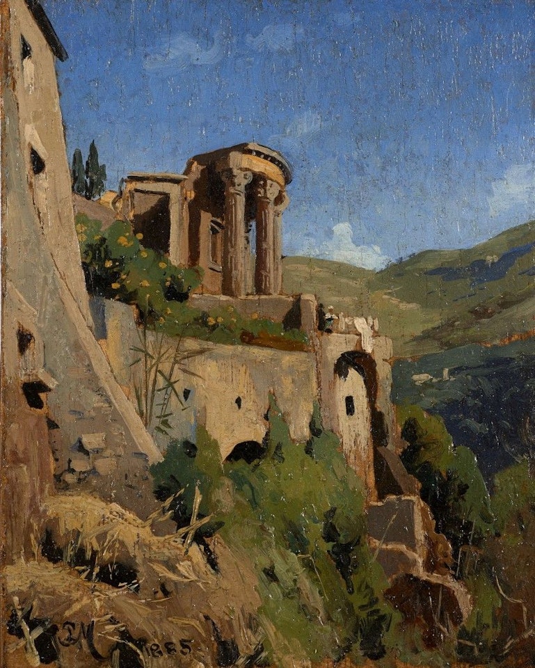 View of the temple of Vesta in Tivoli by Peder Mork Monsted
