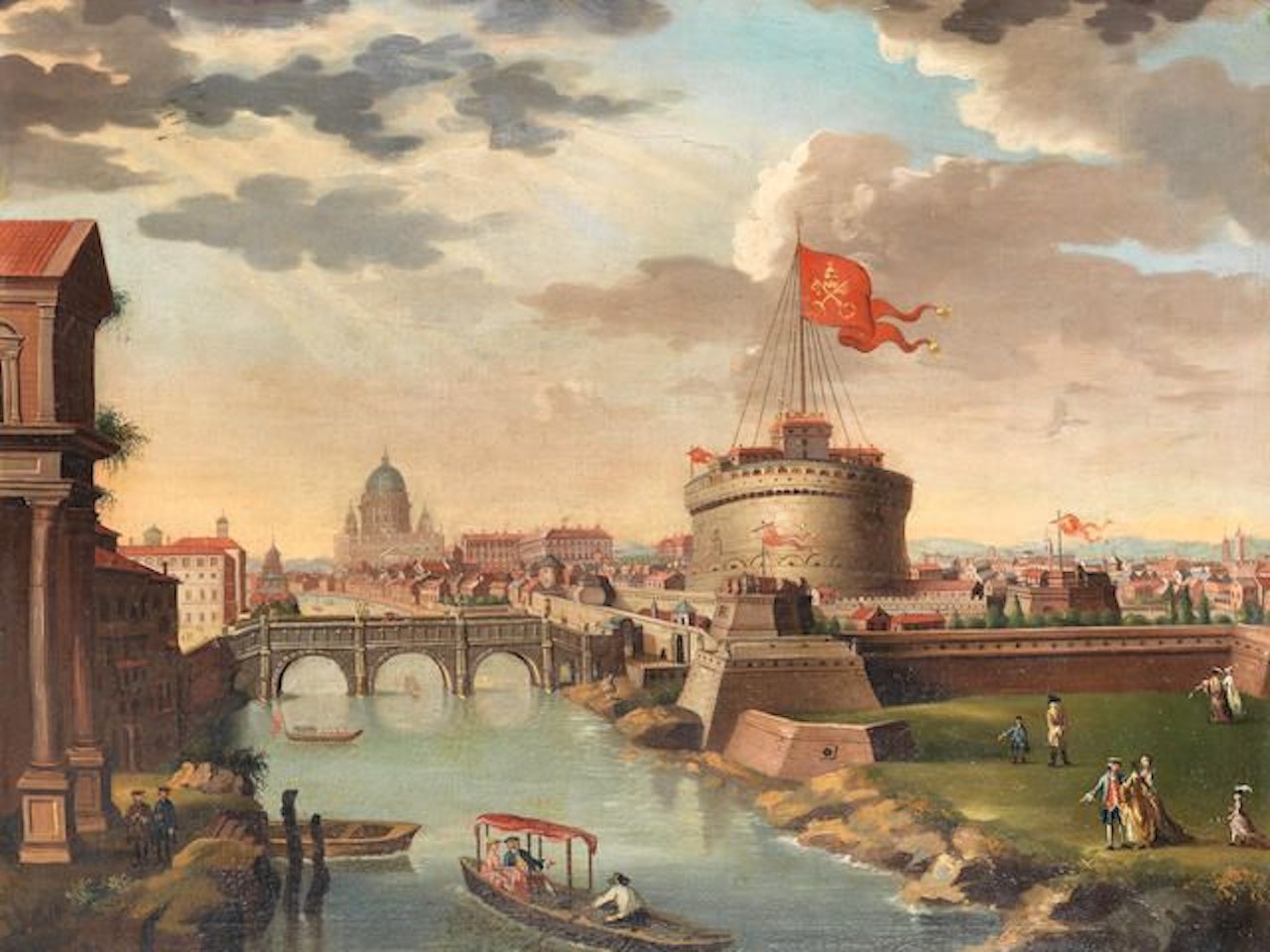 View of the Tiber, Rome with the Castel Sant'Angelo by Italian School