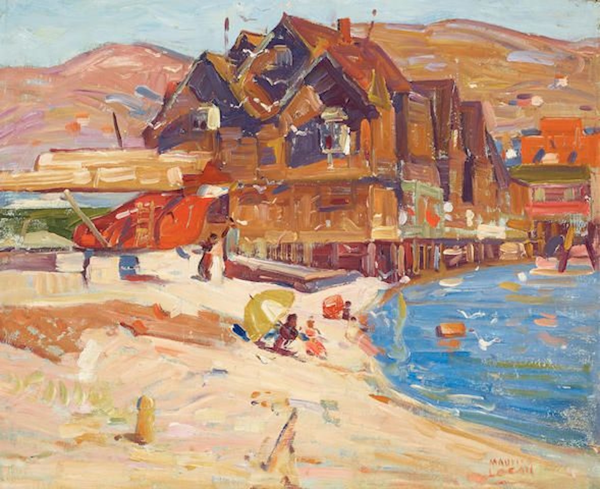 Houses and beachgoers along Belvedere Cove by Maurice Logan