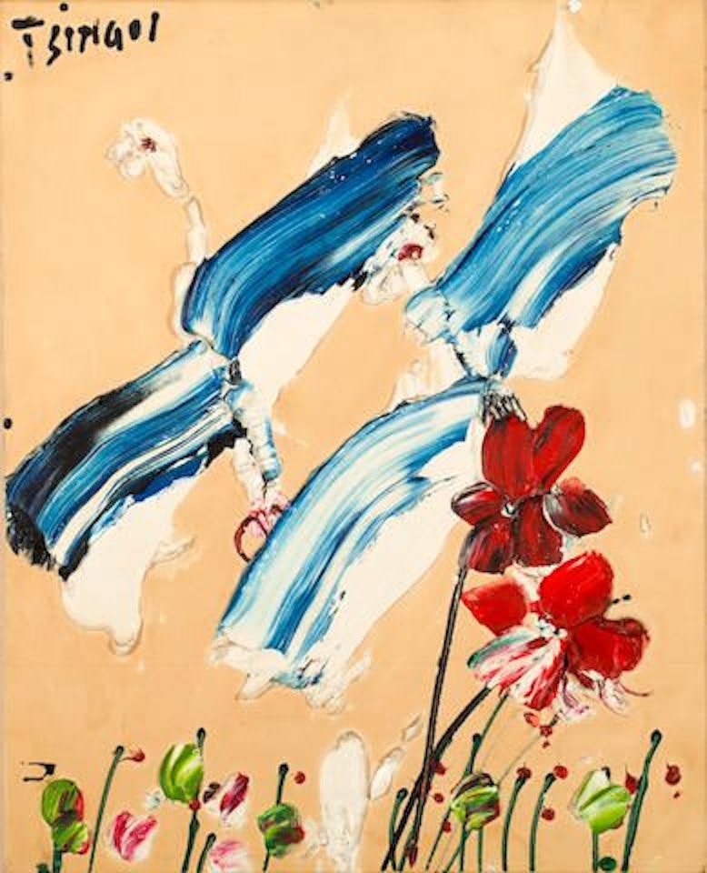 a) Blue birds and red flowers; b) Watermelon and summer fruits by Thanos Tsingos