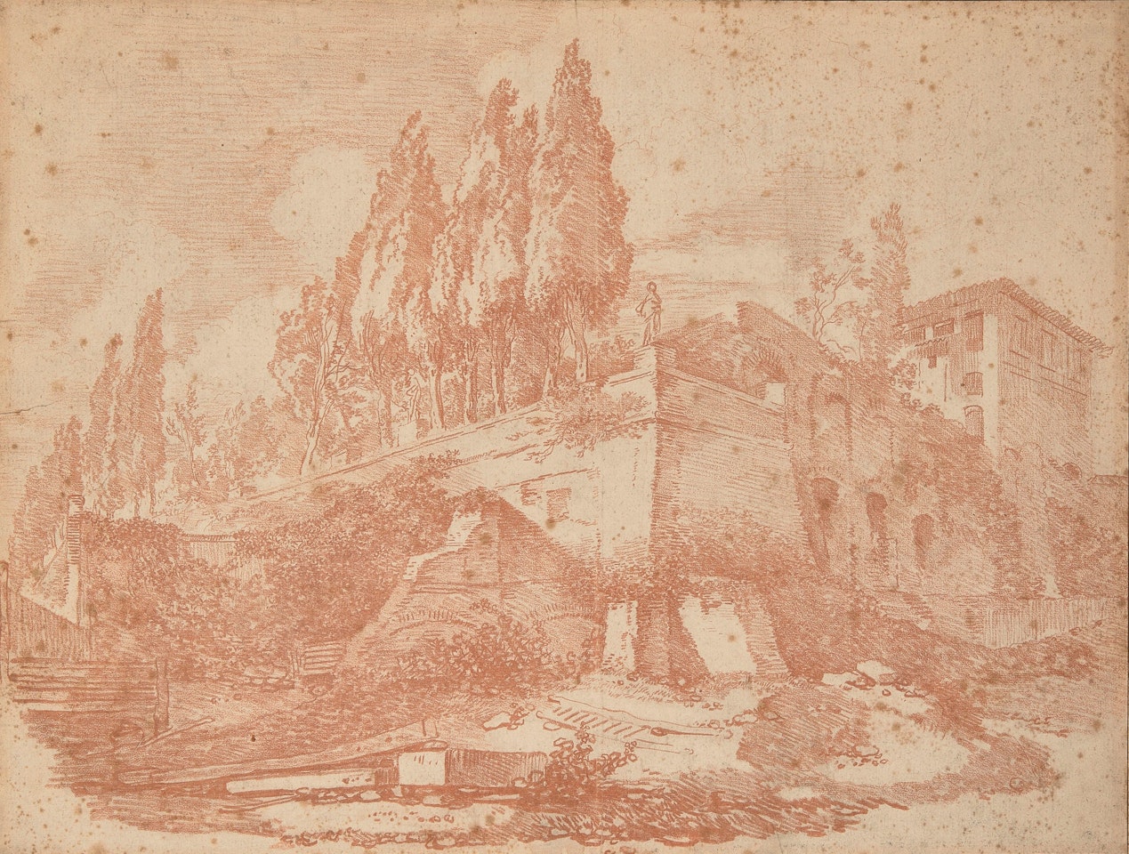 Les jardins du palais impérial en ruines à Rome by Jean-Honoré Fragonard