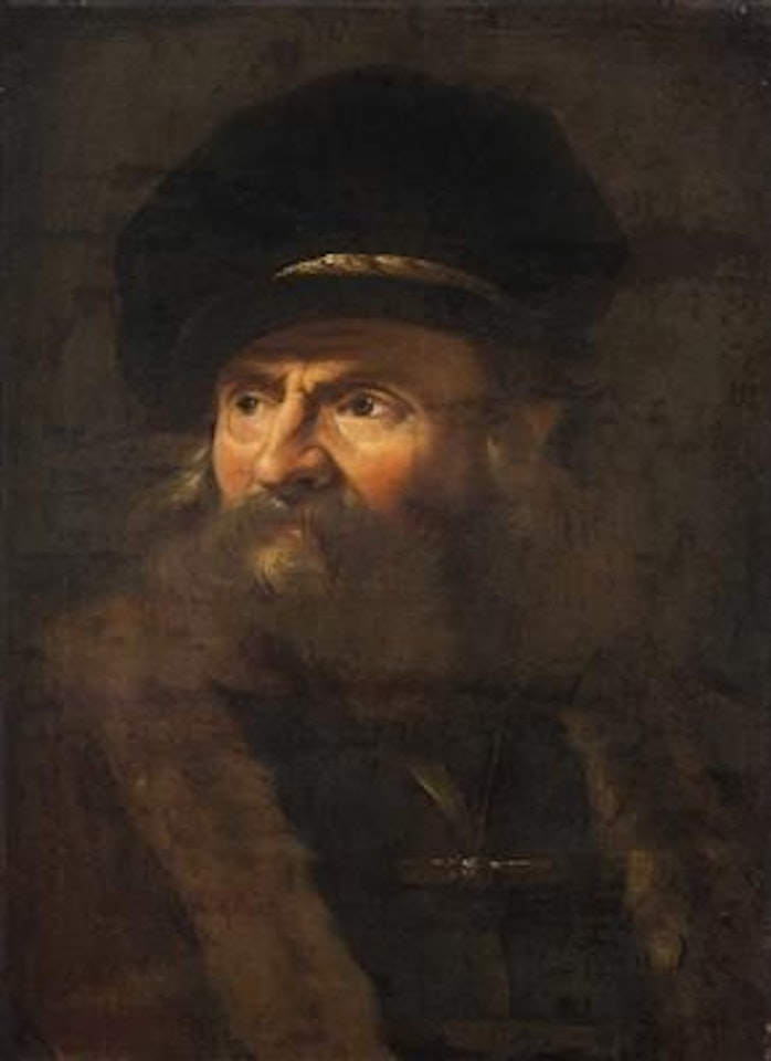 School bearded man with cap by Attributed to Rembrandt Harmensz van Rijn