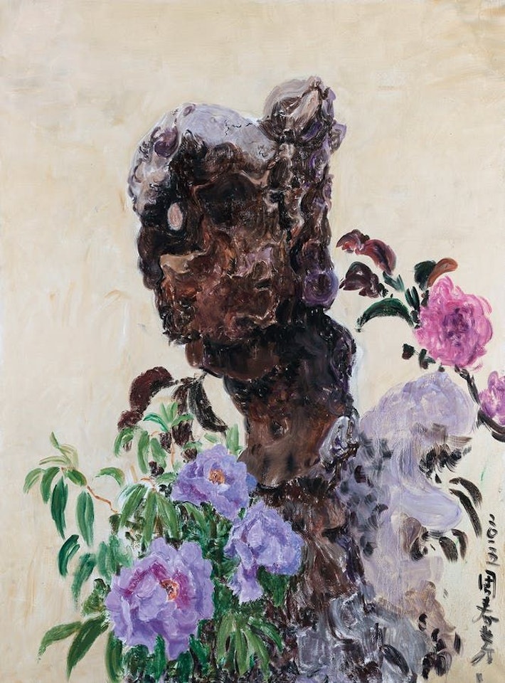 Taihu Stone and Flowers by Zhou Chunya