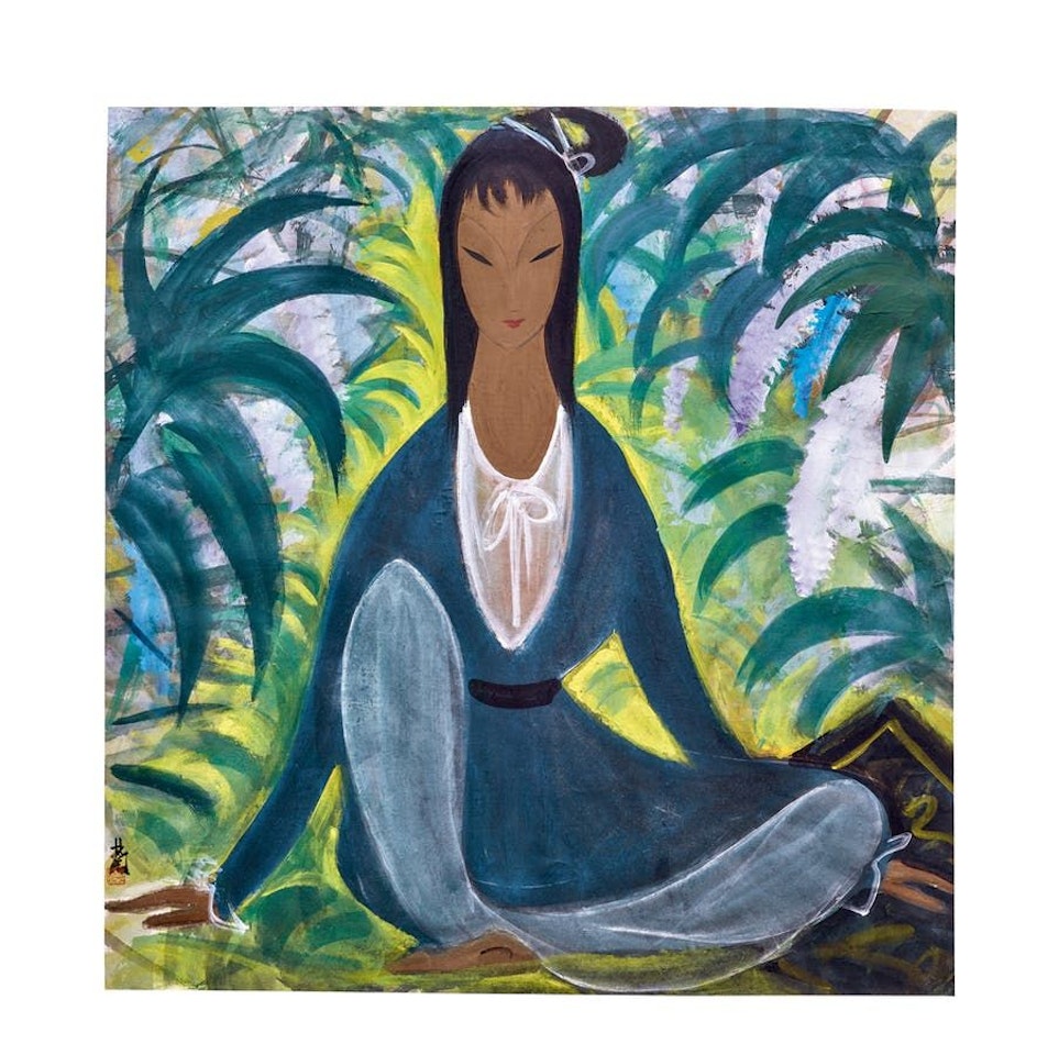 Seated Lady in the Garden by Lin Fengmian