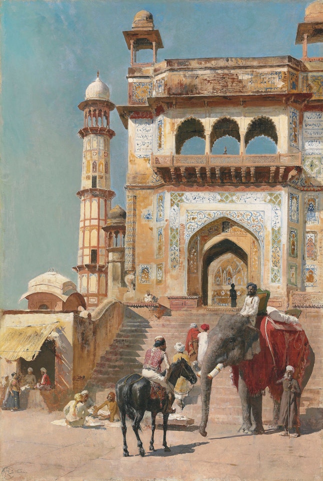 Before the great Jami Masjid mosque, Mathura, India by Edwin Lord Weeks