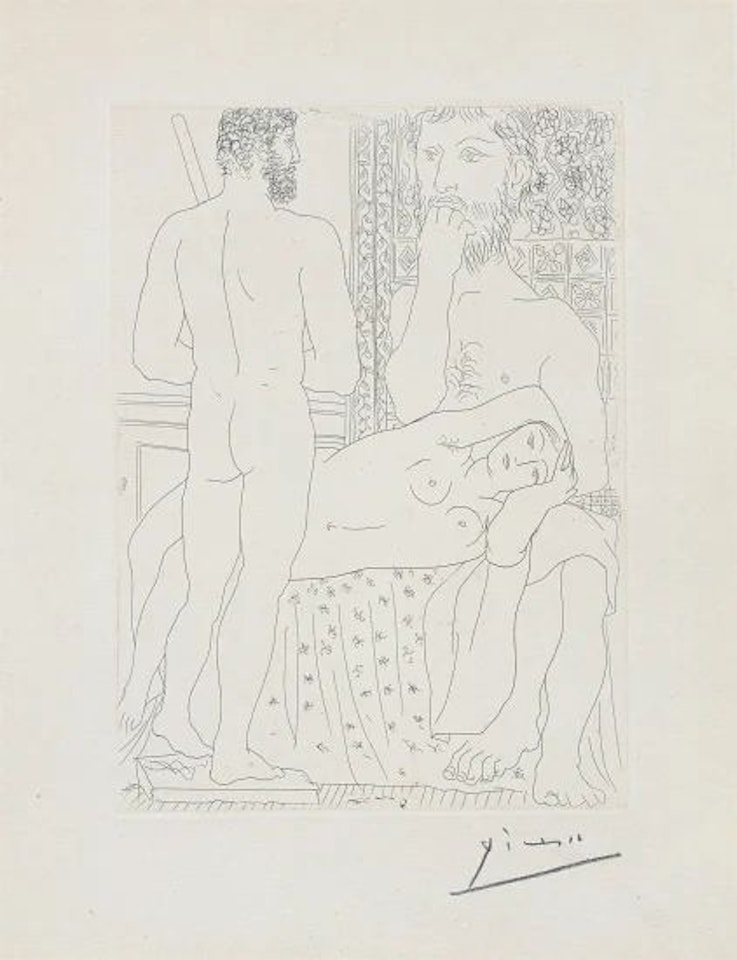 Sculpteur, modèle couché et sculpture (Sculptor and Model Lying with Sculpture), plate 37 from La Suite Vollard by Pablo Picasso