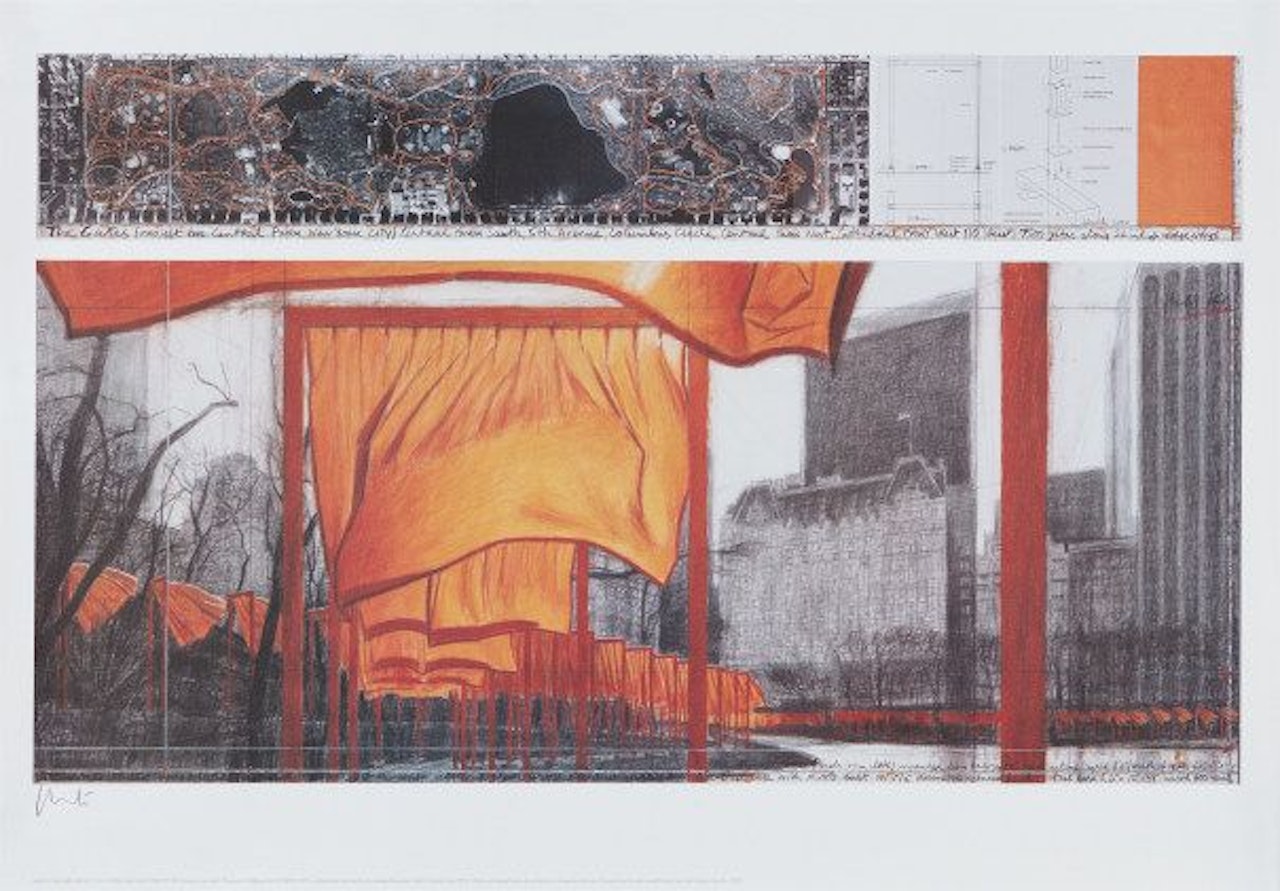 The Gates: Project for Central Park, New York City, XIX, Drawing in two parts by Christo