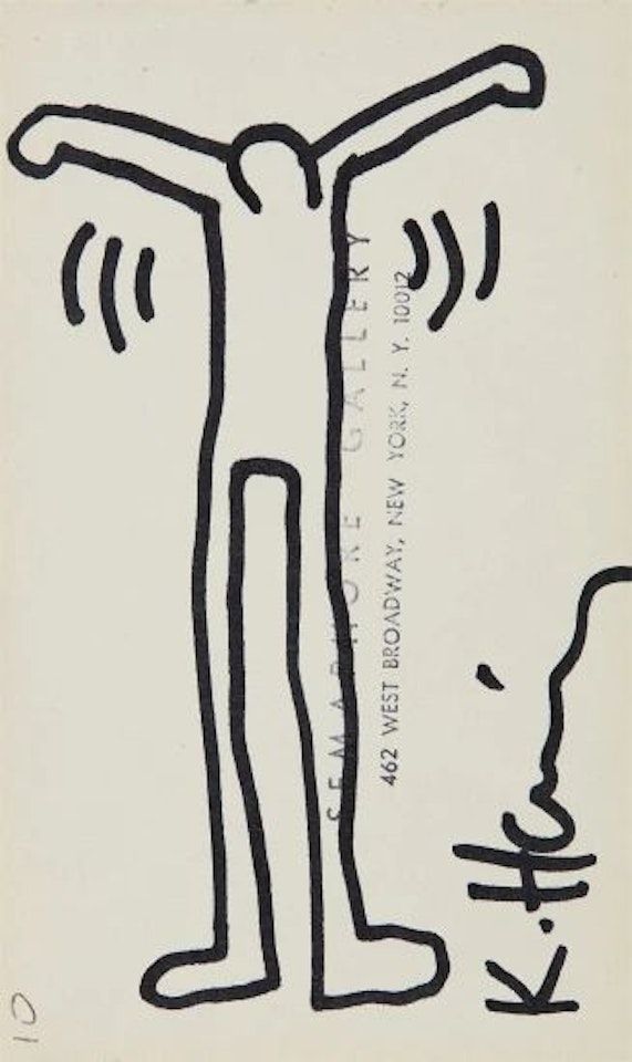Untitled (Ink Drawing on Semaphore Gallery card) by Keith Haring