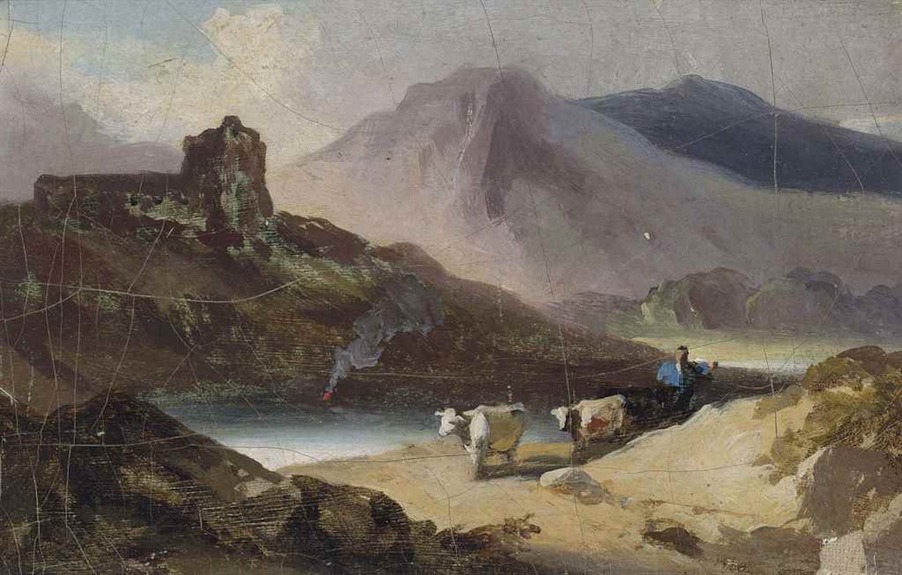 A Chinese landscape, Macao, with a drover and cattle by George Chinnery
