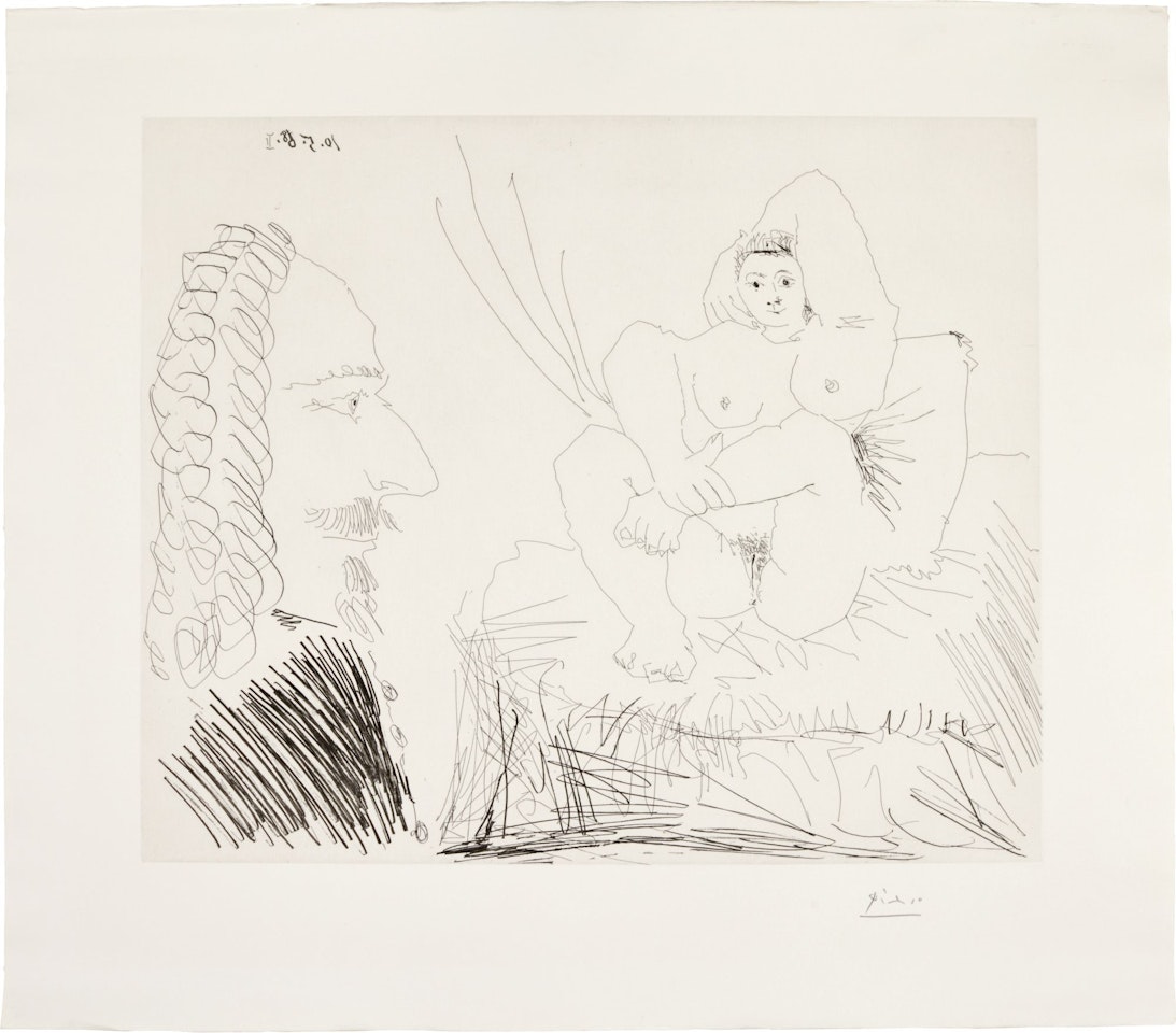 COURTISANE AU LIT AVEC UN VISITEUR (B. 1553; BA. 1569) by Pablo Picasso