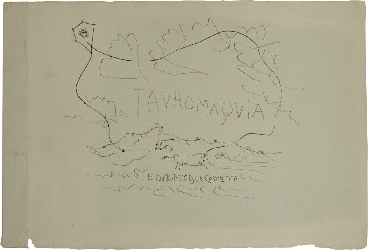 TAUROMAQUIA: PAYSAGE AVEC TAUREAU ET CERF-VOLANT (B. 950; BA. 970) by Pablo Picasso