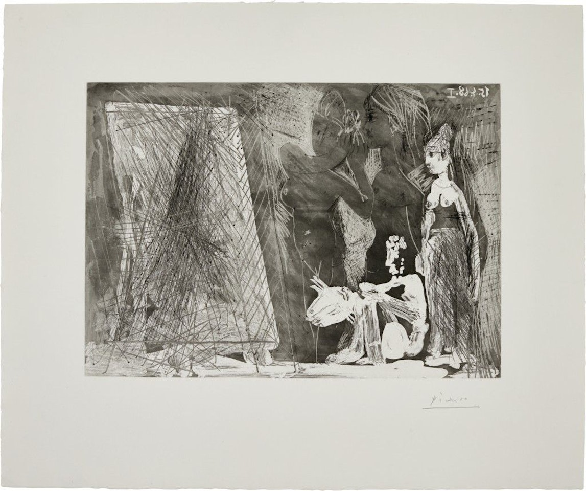 PEINTRE DEVANT SA TOILE, AVEC UN MODÈLE, PENSANT À SON SUJET: DEUX FEMMES... (B. 1519; BA. 1535) by Pablo Picasso