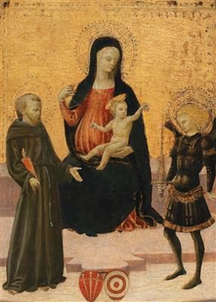 The Madonna and Child between Saint Francis and Saint Michael, bearing the coat of arms of the Minerbetti and Lanfredini families by Giovanni Di Ser Giovanni Guidi