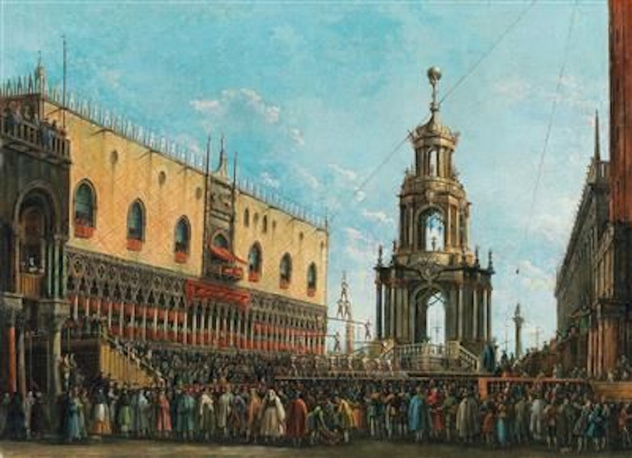 The ‘Giovedi Grasso’ Festival before the Ducal Palace in Venice by Giuseppe Bernardino Bison