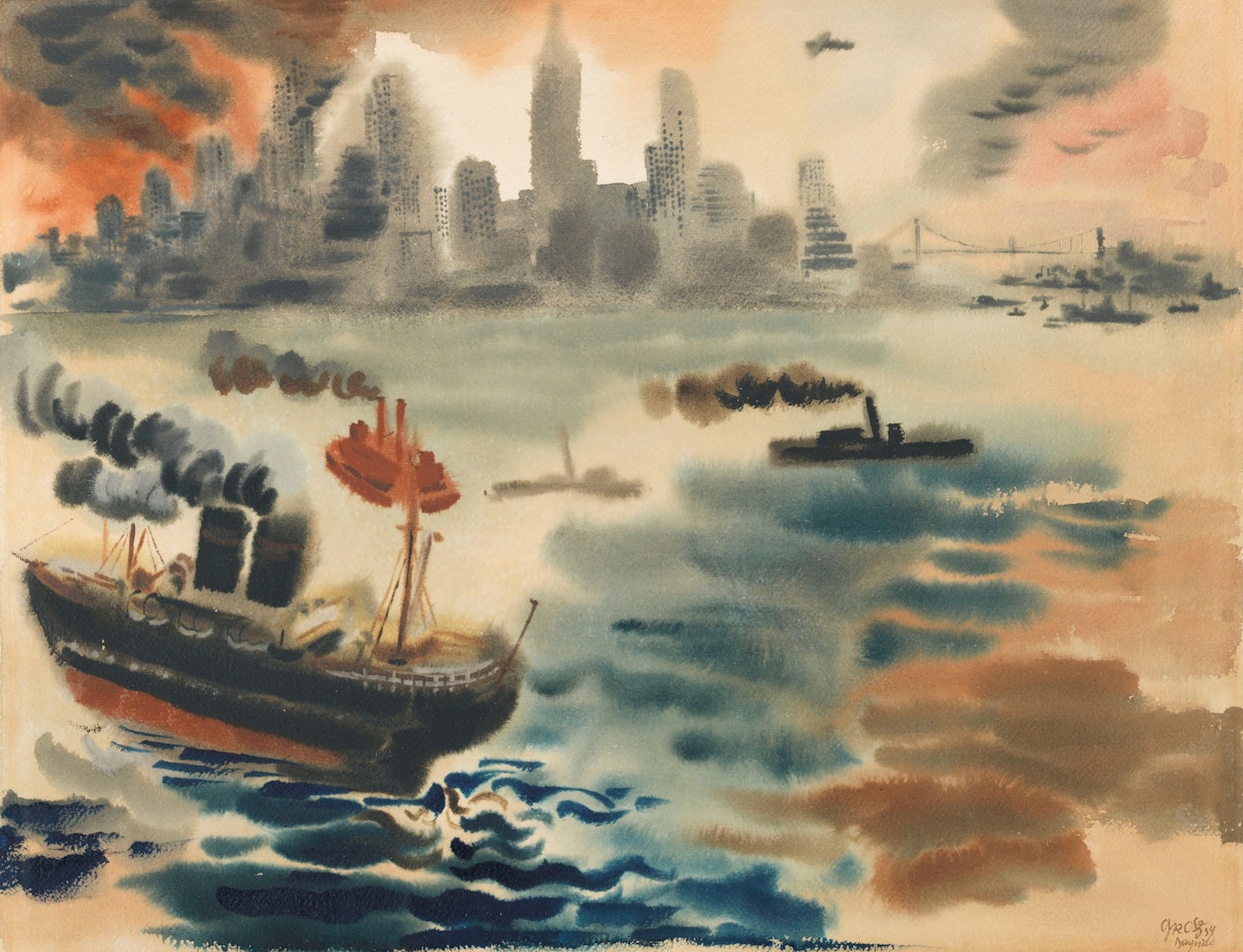 New York Harbor by George Grosz