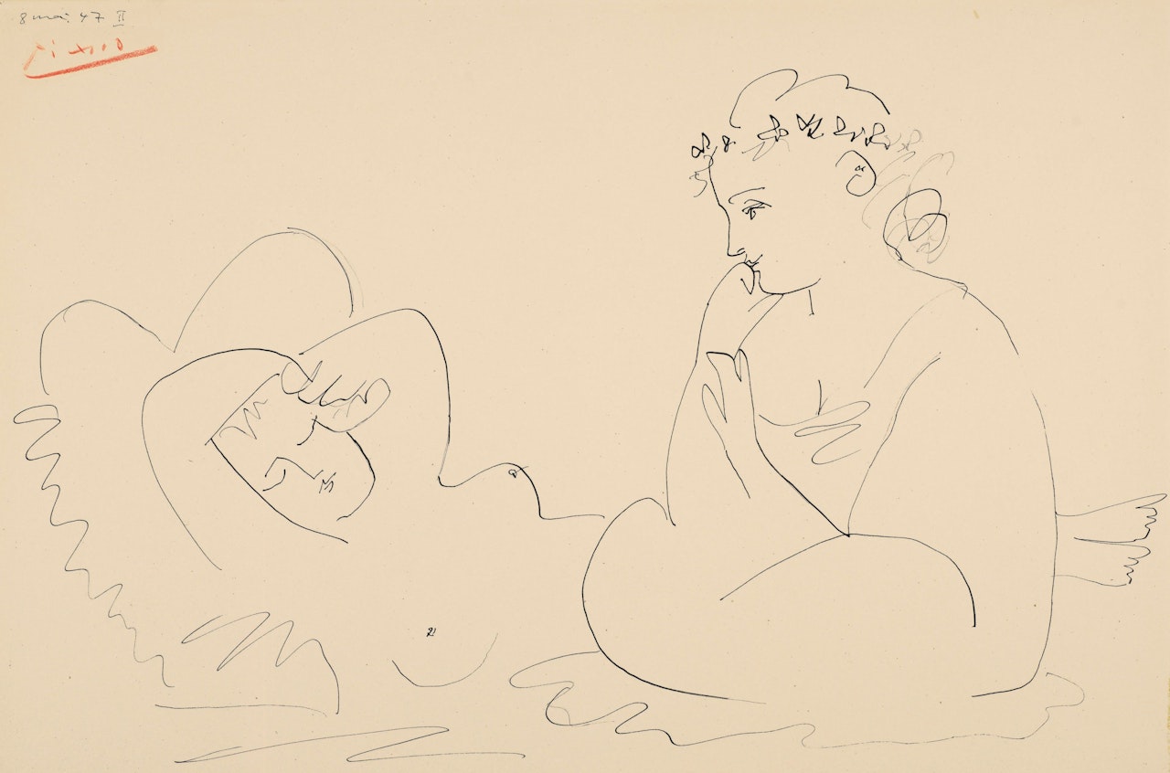 Femme endormie et femme accroupie by Pablo Picasso