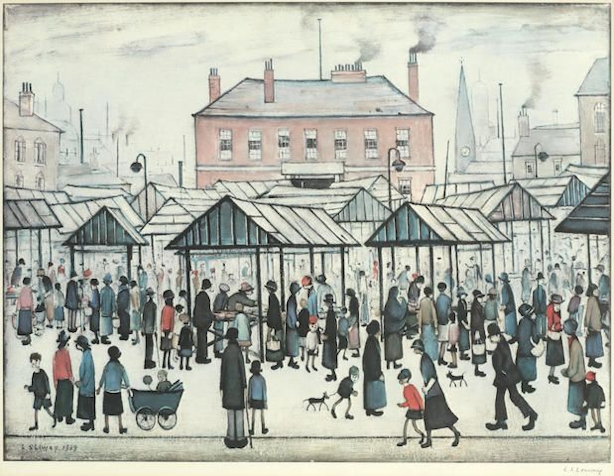 Market Scene in Northern town by Laurence Stephen Lowry