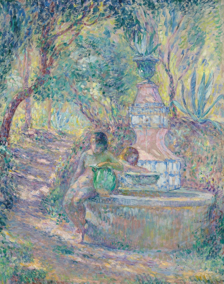 Saint-Tropez, deux jeunes filles à la fontaine by Henri Lebasque