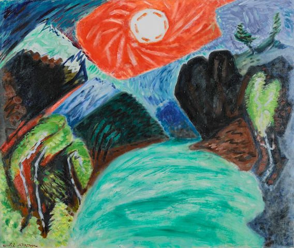 Soleil levant au dessus d'un torrent by André Masson