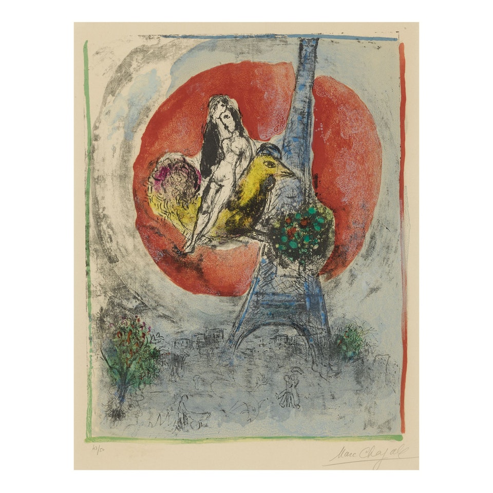 THE EIFFEL TOWER LOVERS (MOURLOT 187) by Marc Chagall