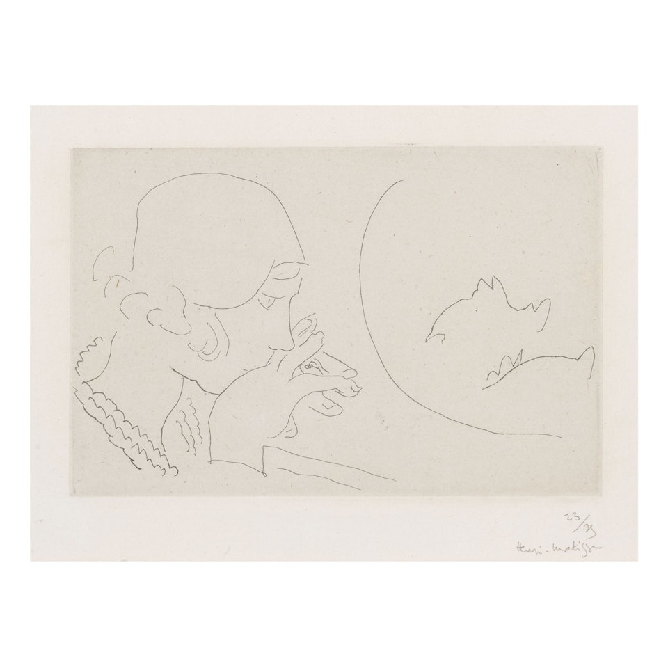 JEUNE FEMME CONTEMPLANT UN BOCAL DE POISSONS ROUGES (D. 172) by Henri Matisse