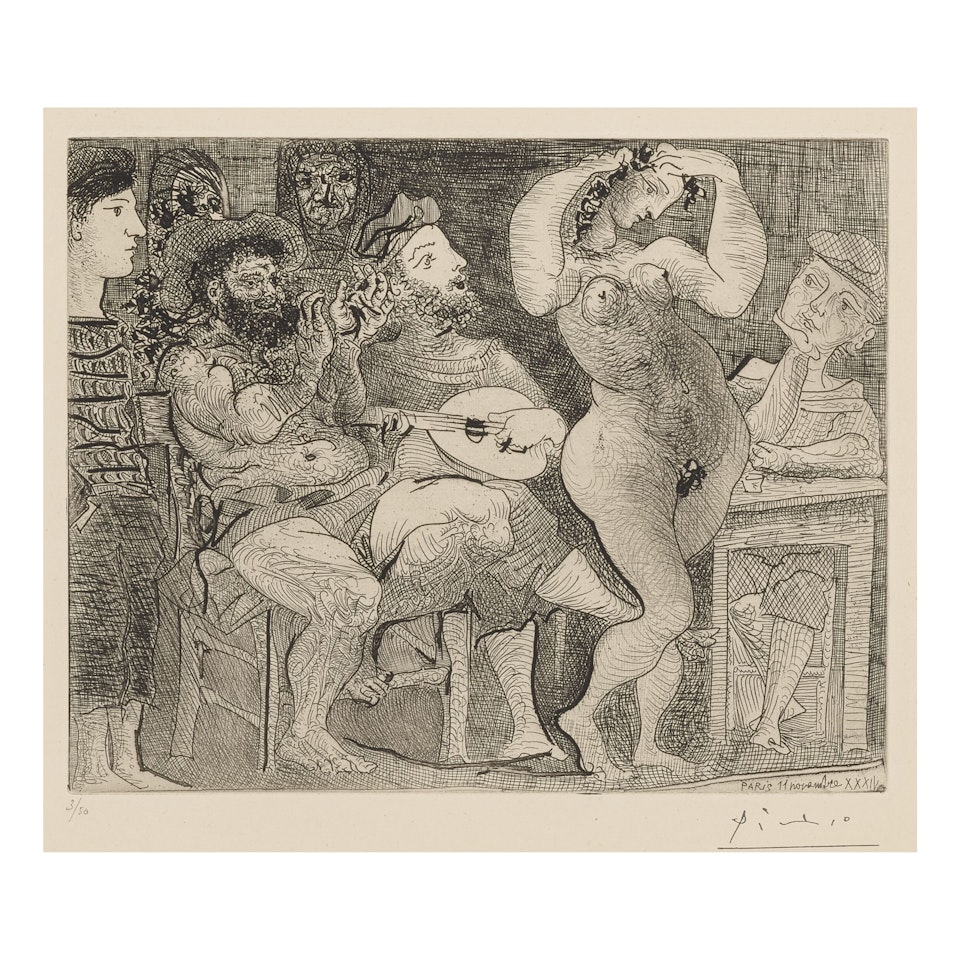 EN LA TABERNA. PÊCHEURS CATALANS EN BORDÉE (B. 286; BA. 439), 1934 by Pablo Picasso