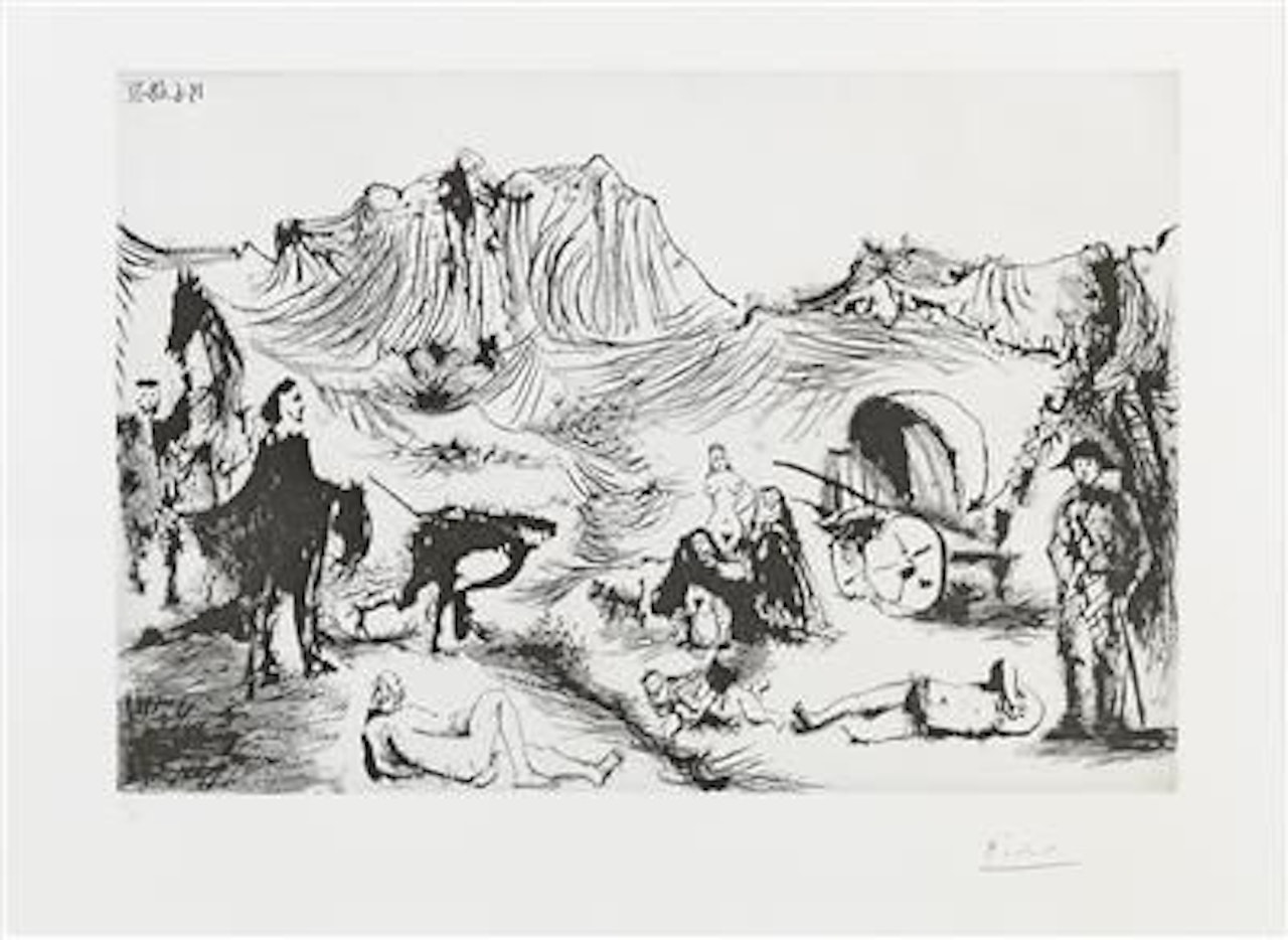 "Variation around Don Quixote and dulcinea: Holding of traveling comedians" by Pablo Picasso