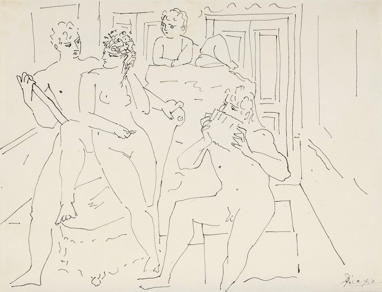 JEUNE HOMME AU MIROIR, NU, JOUEUR DE FLÛTE DE PAN, ENFANT by Pablo Picasso