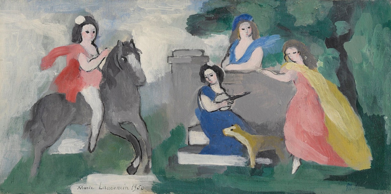 JEUNES FILLES ET CAVALIÈRE DANS UN PARC by Marie Laurencin