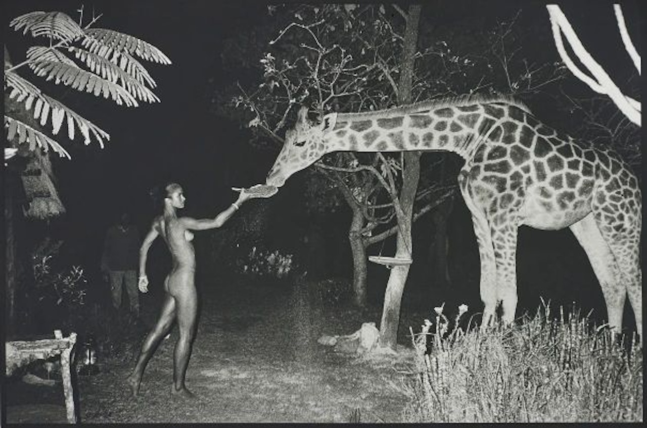 Maureen and a late-night feeder, 2:00am, Hog Ranch by Peter Beard