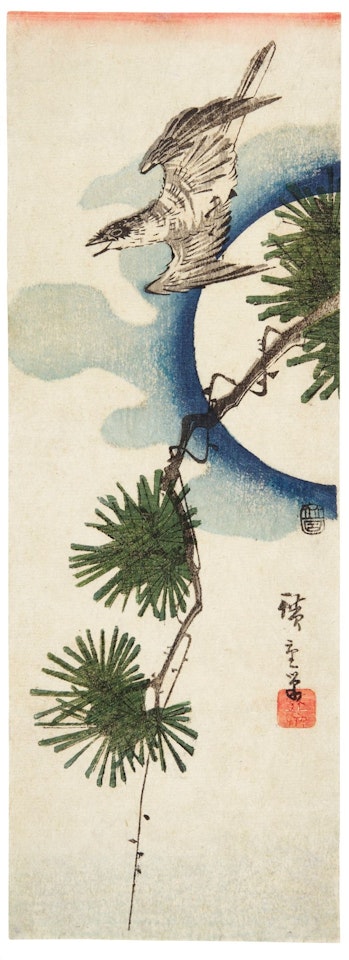 CUCKOO AND PINE TREE WITH FULL MOON (MATSU NI HOTOTOGISU) by Utagawa Hiroshige
