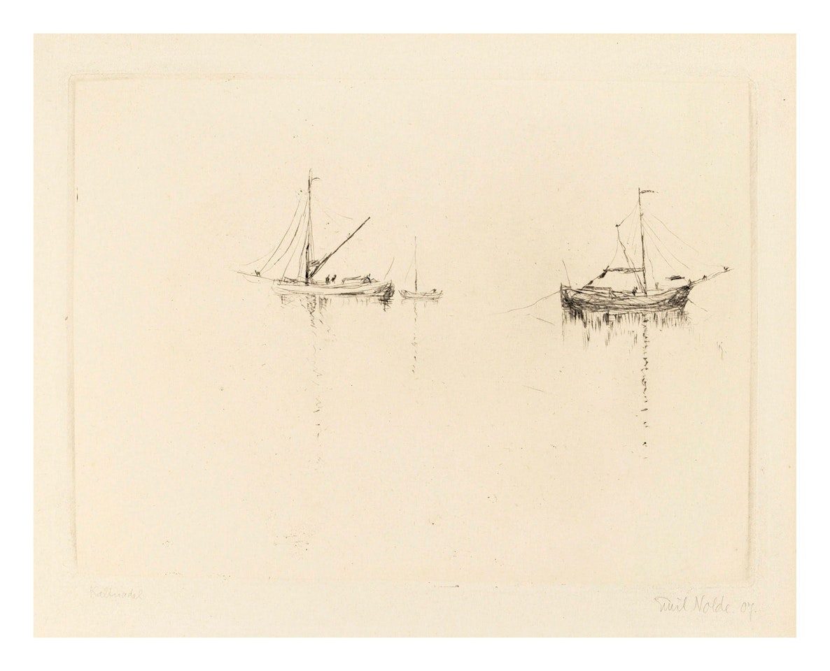 Schiffe bei Windstille (Ruhende Schiffe) by Emil Nolde