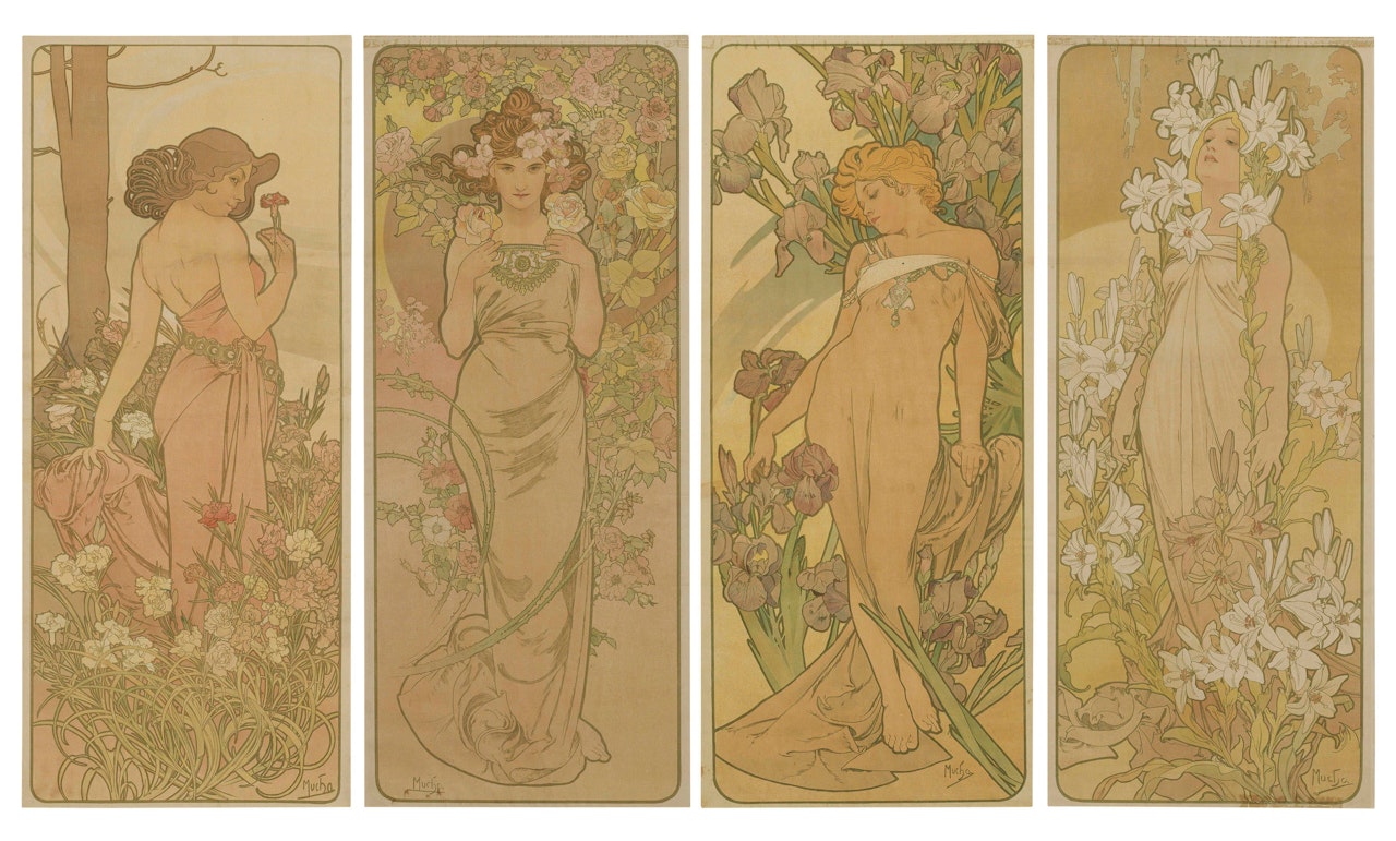 Les fleurs: l'iris, l'œillet, le lys, la rose by Alphonse Mucha