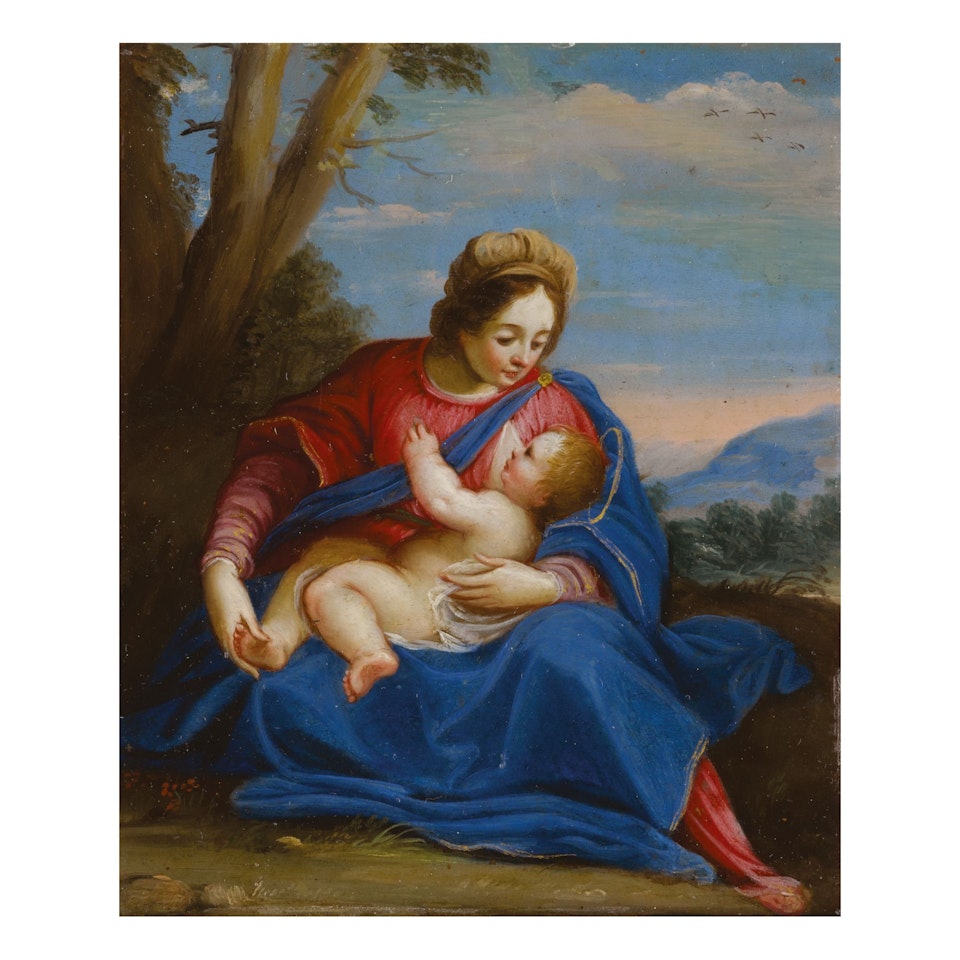 MADONNA DEL LATTE, IN A LANDSCAPE WITH SUNSET by Roman School