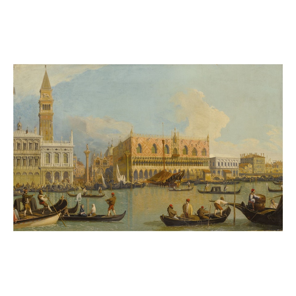 VIEW OF THE MOLO FROM THE BACINO DI SAN MARCO, THE ZECCA AT LEFT AND PALAZZO DUCALE AT RIGHT by Circle of Canaletto