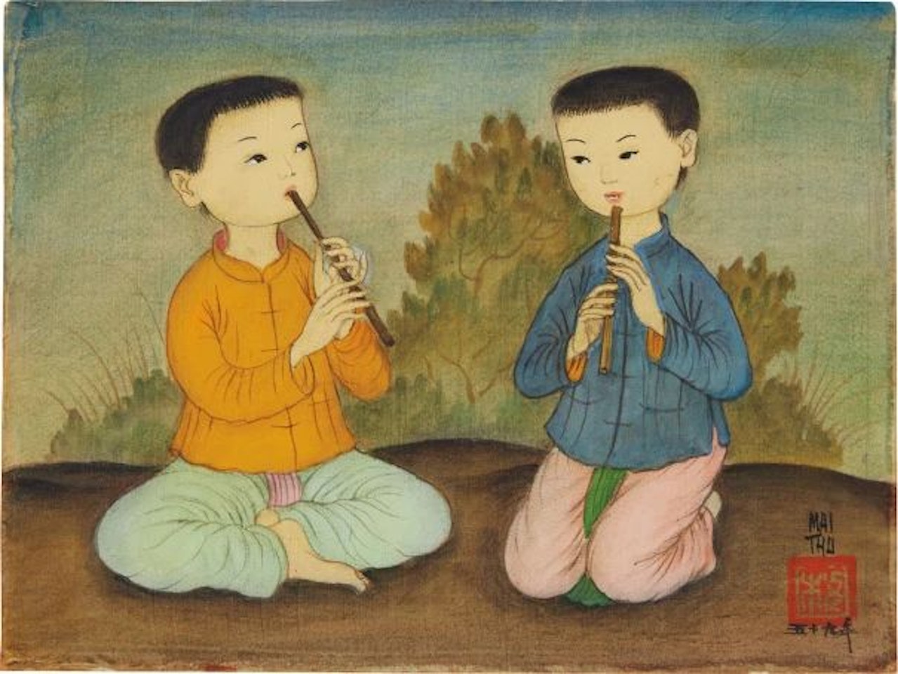 Two Boys Playing the Flute by Mai Trung Thu