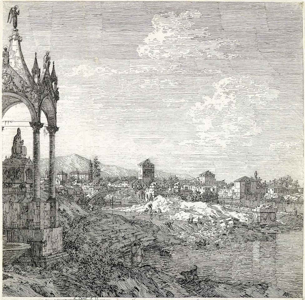 View Of A Town With A Bishops Tomb by Canaletto