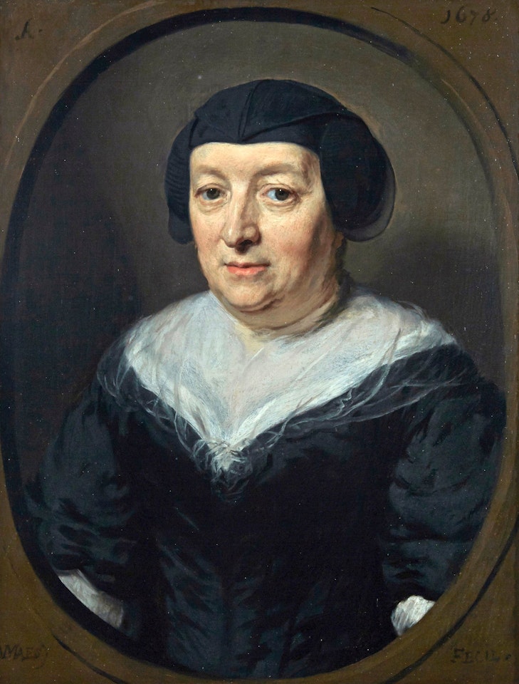 PORTRAIT OF BEATRIX SNELS (D. 1678), BUST-LENGTH, WEARING A BLACK DRESS AND A BLACK CAP by Nicolaes Maes