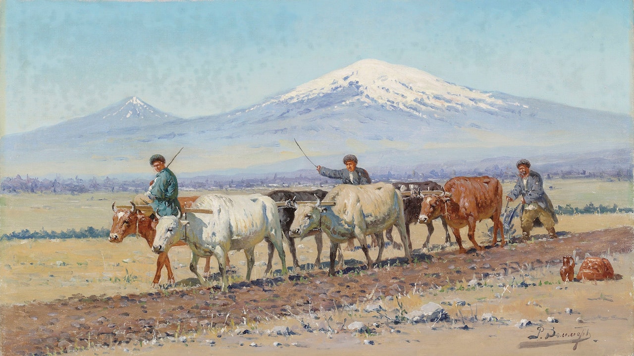 Driving oxen, Mount Ararat by Richard Karlovich Zommer